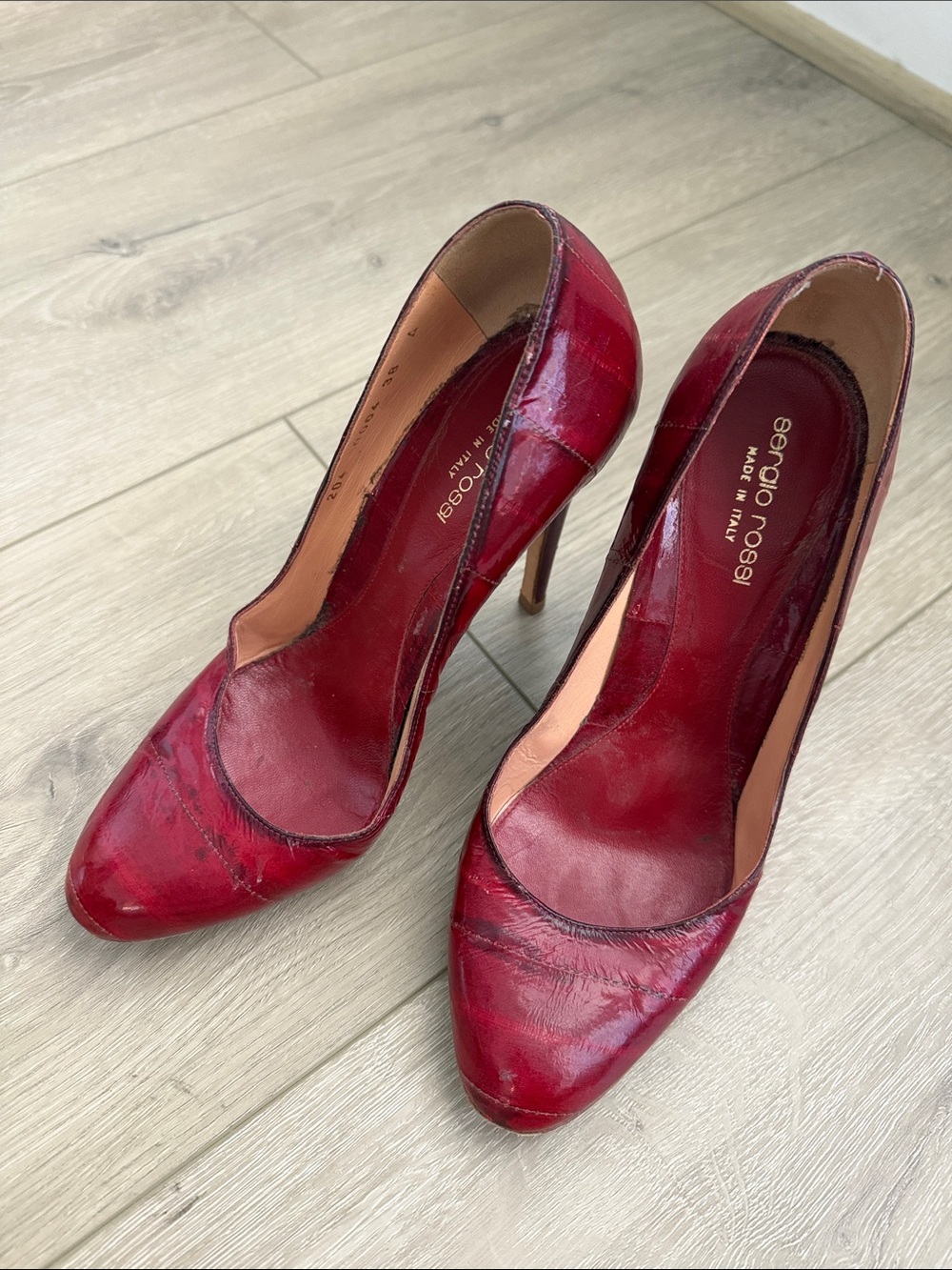 Sergio Rossi Deep Red Patent Leather Pointed Pumps
